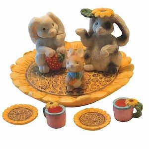 Vintage Tea Set Young’s 1996 Miniature Bunny Sunflower Tray 1996 Retro 8 Pieces